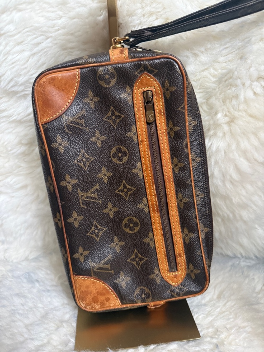 Louis Vuitton Brown & Tan Monogram Wristlet or Cosmetic Case
